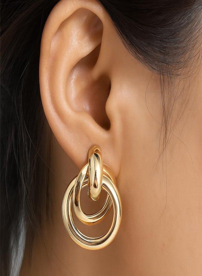 ZENCHEER 14K Gold Knot Link Clip On Earrings for Women, Chunky Statement Drop Dangle Clips Earrings Hypoallergenic for Non Pierced Ears Jewelry Gifts - Image 2